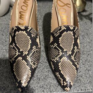 SAM EDELMAN SNAKE PRINT MULES